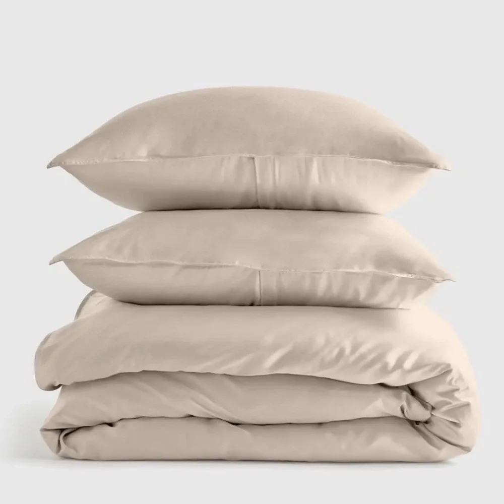 Quince Organic Bamboo Duvet Cover Set Full Queen Plus 2 Shams Sand Cooling NEW